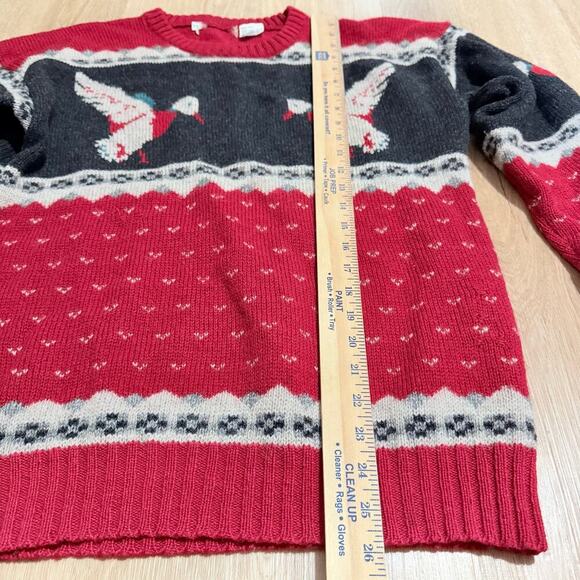 Vintage knit Sweater Mallard Duck Hunting 100% Wool Crewneck Sweater Red Large - Picture 5 of 6